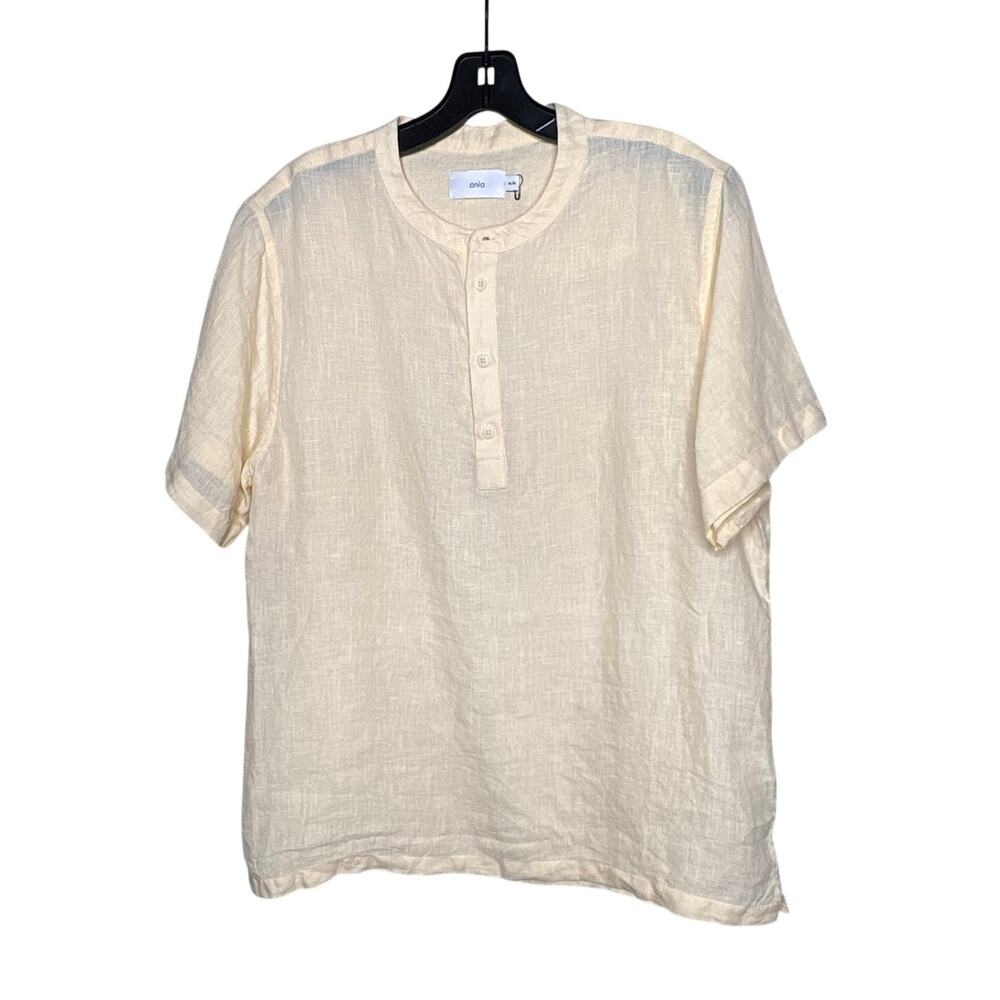 Onia Short Sleeve Quiet Luxury 100% Linen Minimalist Butter Yellow Shirt Medium